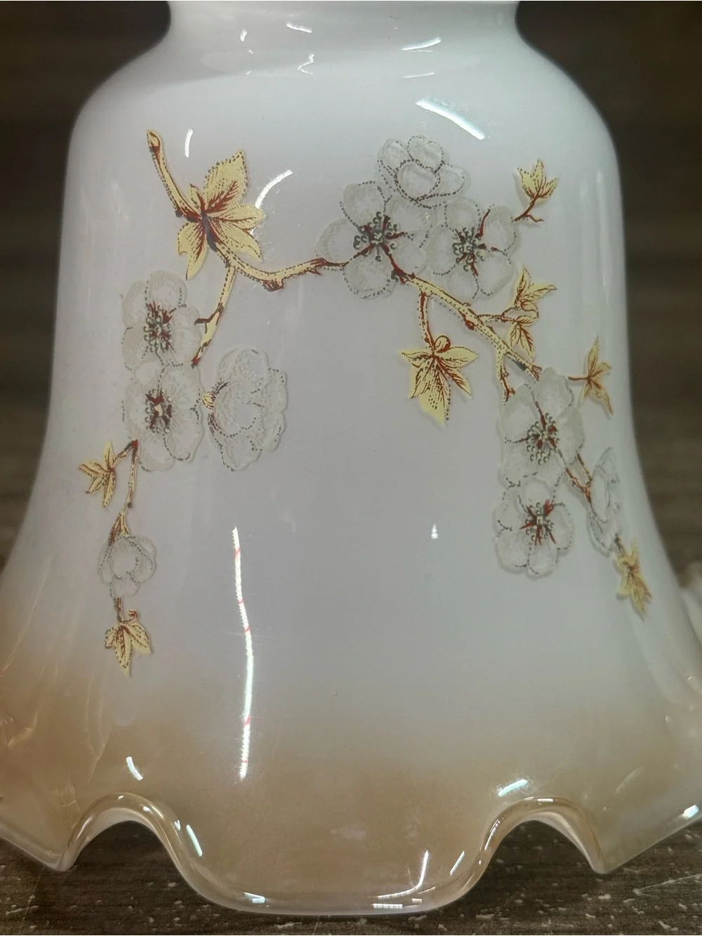 Vintage Milk Glass Dogwood Floral Lamp Shades Set of 4 Ruffled 2” Fitter